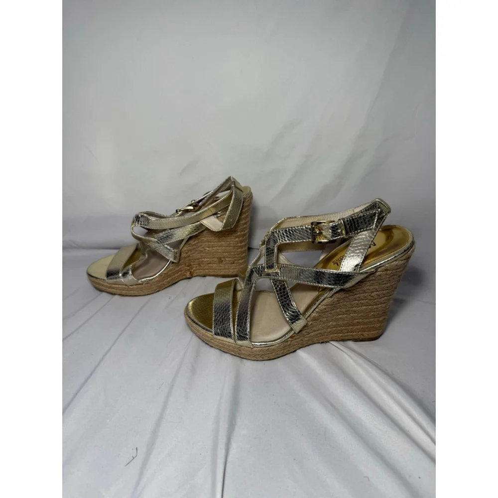 Women's Michael Kors Gold Espadrille Wedge Sandals 8.5